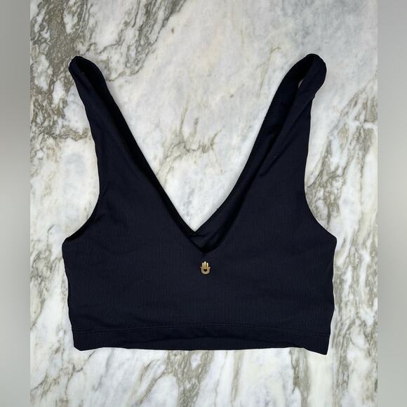 SPIRITUAL GANGSTER Womens V-Neck Plunge Ribbed Black Sports Yoga Bra Size XS - Picture 3 of 6